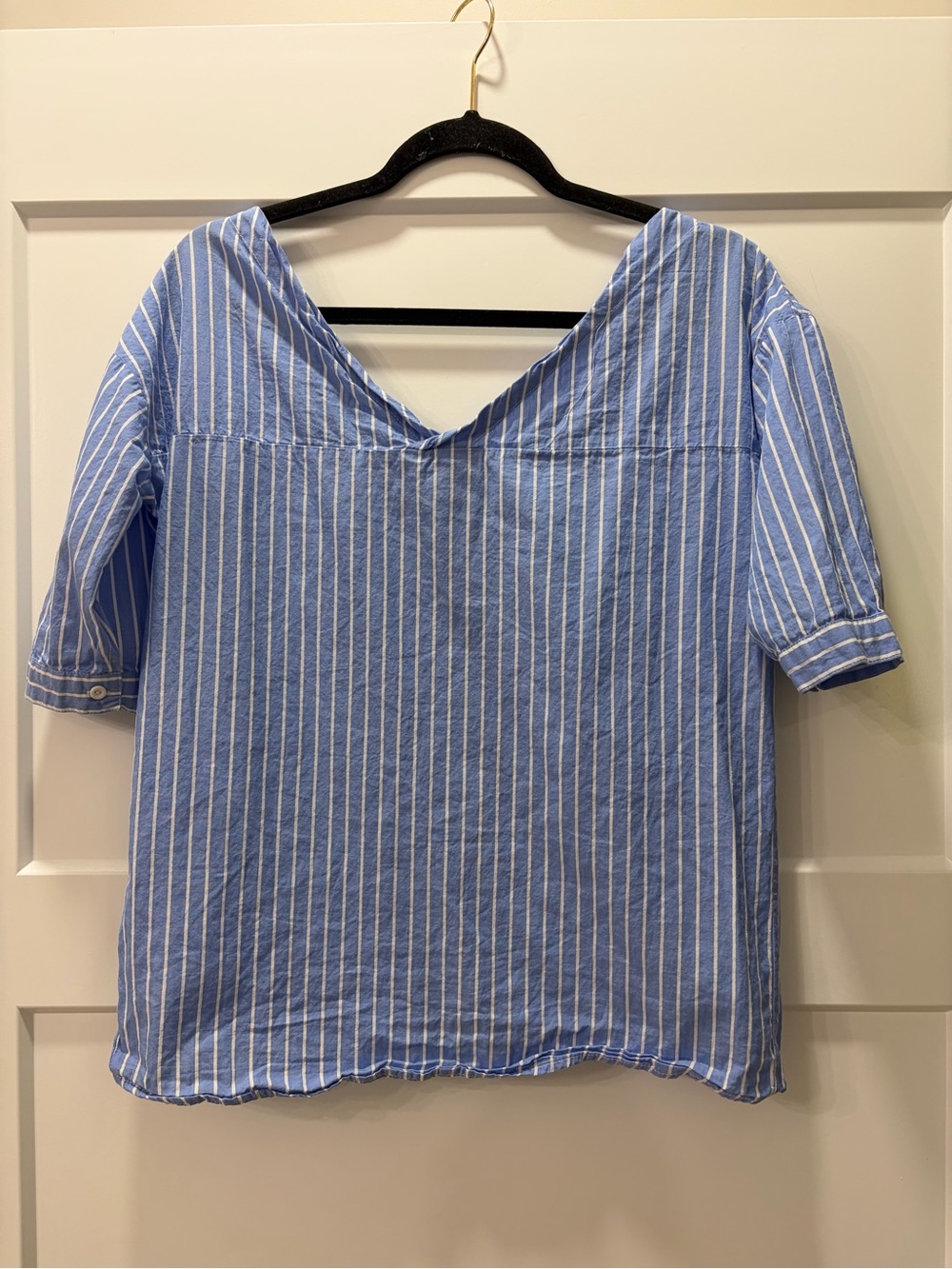 FashionNova Cotton Cottagecore Light Blue White Striped V-Neck Button Blouse S - Picture 6 of 6